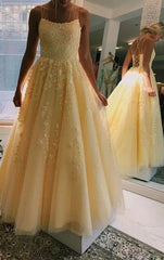 Prom Dresses Shiny, Chic Yellow Long Backless Prom Dresses For Teens Charming Party Dresses