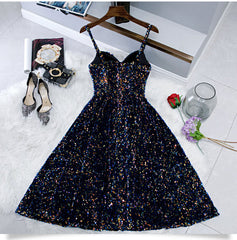 Party Dress Express Photos, Glitter Spaghetti Straps Cute Short Prom Dresseses Tight Tea Length Homecoming Dresses