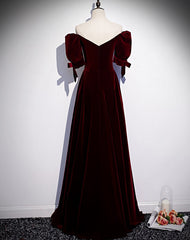 Bridesmaids Dresses Styles, Modest Charming Burgundy Long Prom Dresses Vintage Evening Dresses With Bowknot