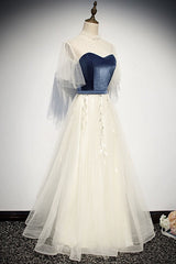Homecomeing Dresses Long, Elegant Ivory And Blue Flowy Princess Prom Dresses For Teens Long Homecoming Dresses