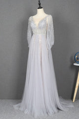Evening Dress Suit, Amazing Long Gray Beading Prom Dresses Modest Evening Gowns