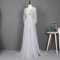 Evening Dress Gold, Amazing Long Gray Beading Prom Dresses Modest Evening Gowns