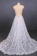 Wedding Dresses Outfit, Charming Spaghetti Straps Long A-line Wedding Dresses Beach Wedding Dresses