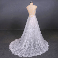Wedding Dresses Lace A Line, Charming Spaghetti Straps Long A-line Wedding Dresses Beach Wedding Dresses