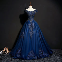 Prom Dresses With Shorts Underneath, Off The Shoulder Lace Up Floor Length Princess Prom Dresses With Lace Appliques