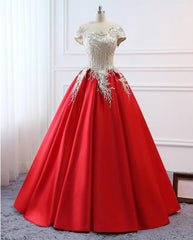 Bridesmaids Dress Mismatched, Modest Red Cap Sleeves Ball Gowns Lace Satin Prom Dresses Evening Dresses