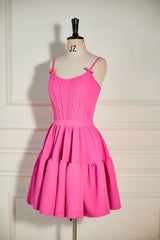 Formal Dresses Winter, Hot Pink A-line Ruffled Lace-Up Homecoming Dress