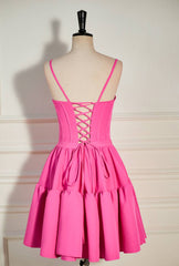 Formal Dress Winter, Hot Pink A-line Ruffled Lace-Up Homecoming Dress