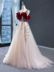 Club Outfit For Women, Uniquedresss Vintage Red Straps Tulle Formal Dress, Elegant Applique Prom Dress