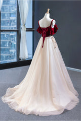 Prom Dress Pink, Uniquedresss Vintage Red Straps Tulle Formal Dress, Elegant Applique Prom Dress