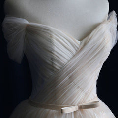 Wedding Dress 2025, Elegant V Neck Off-shoulder Tulle Pleat Sweep Train Wedding Dresses