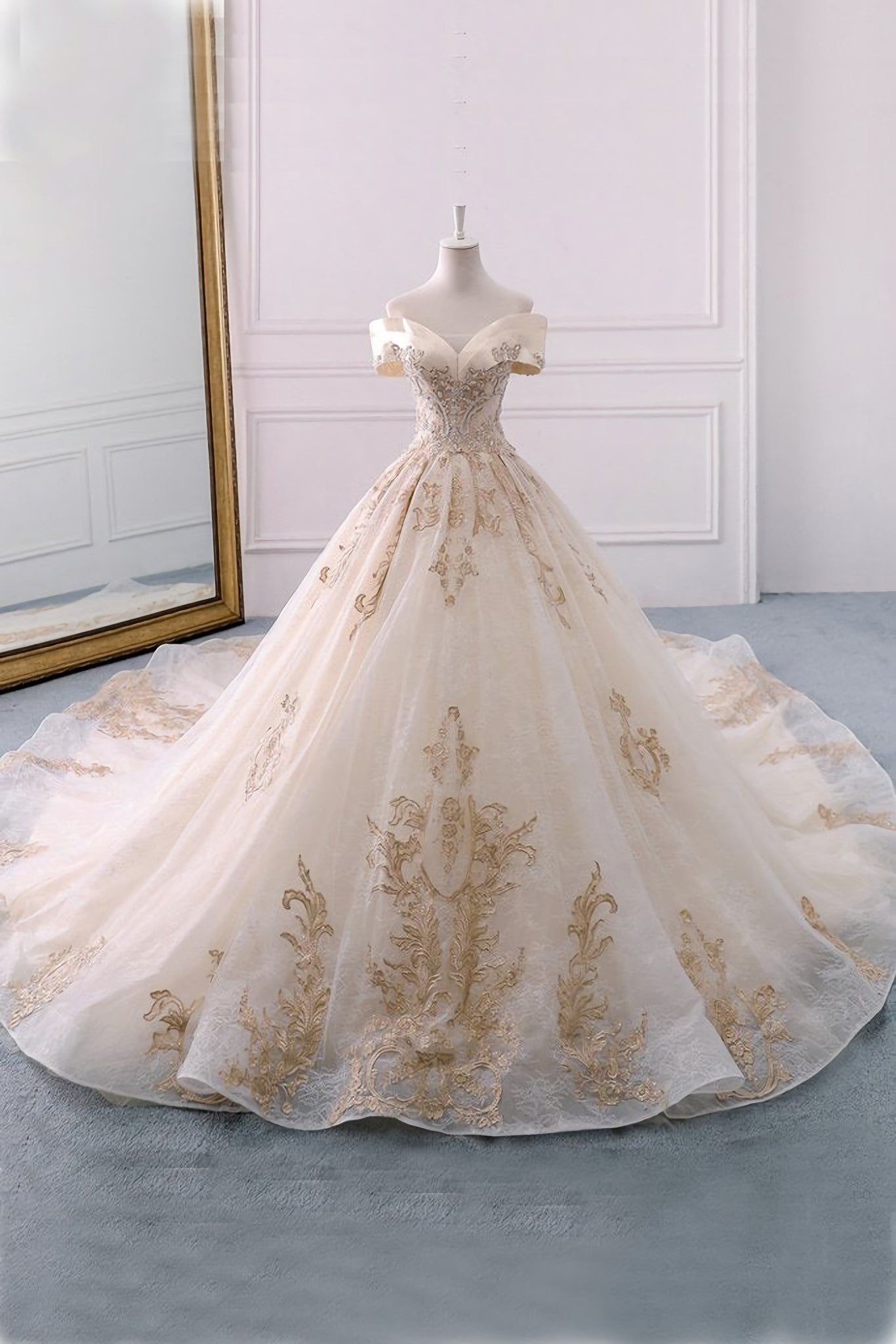 Wedding Dress Pinterest, Off The Shoulder Ball Gown Sweetheart Wedding Dress, Long Appliques Bridal Dress