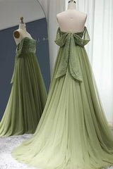 Prom Dress Mermaid, Off the Shoulder Beaded Green Tulle Long Prom Dress, Off Shoulder Green Formal Dress, Beaded Green Evening Dress