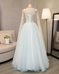 Bodycon Dress, Light Blue Gorgeous Butterfly Long Formal Gowns Handmade Tulle Gowns Charming Teen Dresses