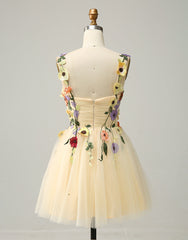 Homecoming Dresses With Tulle, Pretty A-Line Tulle Homecoming Dress With Embroidery Flowers