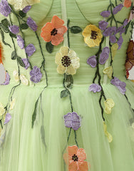 Homecoming Dress With Tulle, Pretty A-Line Tulle Homecoming Dress With Embroidery Flowers