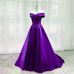 Formal Dresses 2028, Purple Satin Sweetheart Long Party Dress, Off Shoulder Purple Evening Dress