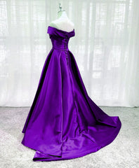 Formal Dresses Prom, Purple Satin Sweetheart Long Party Dress, Off Shoulder Purple Evening Dress