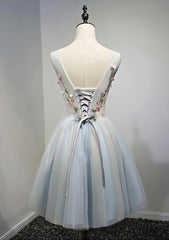 Strapless Prom Dress, Cute Light Blue Tulle Short Party Dress, Light Blue Formal Dress, Teen Homecoming Dress