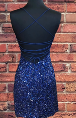 Homecoming Dress Ideas, Sparkly Sequin Royal Blue Sheath Homecoming Dress