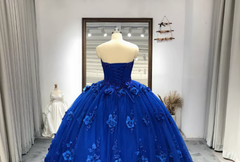 Party Dress For Teenage Girl, Royal Blue Quinceanera Dress Ball Gown With Appliques Flowers Princess Sweet 16 Dresses