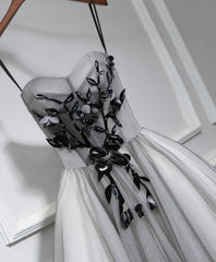 Evening Dress Prom, Gray Tulle Short A Line Prom Dress, Homecoming Dress