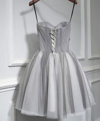 Evening Dresses Prom, Gray Tulle Short A Line Prom Dress, Homecoming Dress