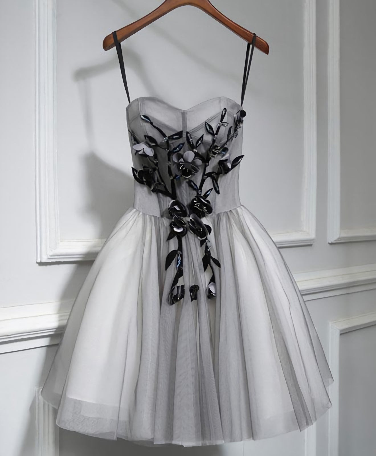 Evening Dresses Black, Gray Tulle Short A Line Prom Dress, Homecoming Dress