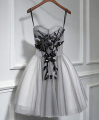 Evening Dresses Black, Gray Tulle Short A Line Prom Dress, Homecoming Dress