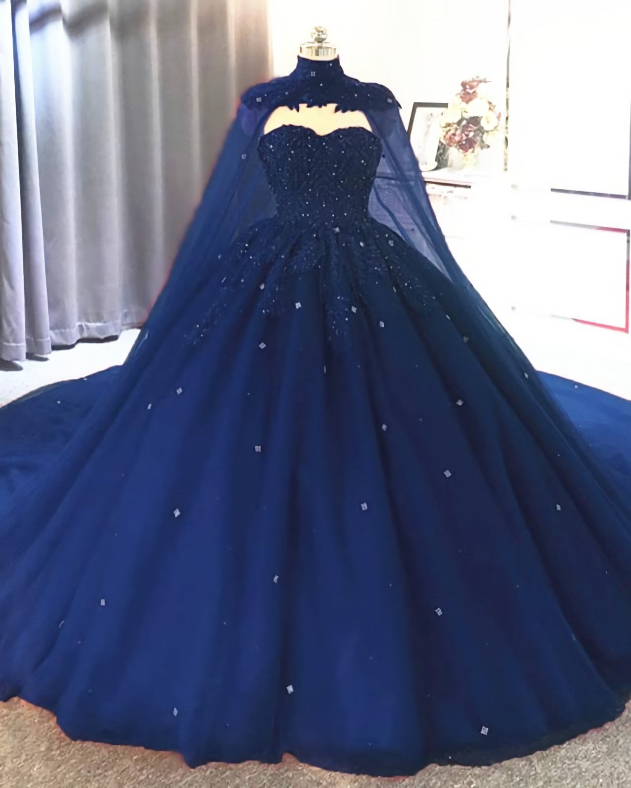 Evening Dresses Wholesale, Tulle Ball Gown Quinceanera Dresses, With Cape