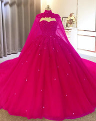 Evening Dresses Gowns, Tulle Ball Gown Quinceanera Dresses, With Cape