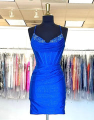 Evening Dress For Sale, Gorgeous Spaghetti Straps Short Glitter Hoco Party Dress