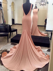 Party Dress Bridal, Elegant Backless Meramid Pink Long Evening Dress