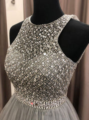 Party Dress Wedding Guest Dress, Gorgeous c A-line Scoop Beaded Long Prom Dresses Evening Gowns