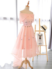 Silk Prom Dress, Lovely High Low Tulle Party Gown With Flowers Cute Prom Dresses