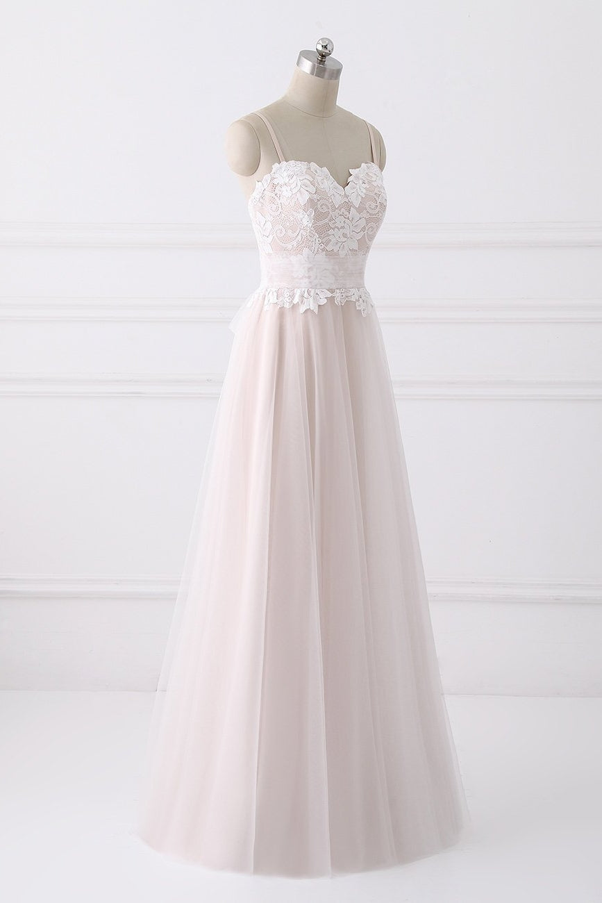 Wedding Dress Spring, Girly Spaghetti Straps Long A-line Floor Length Wedding Dresses