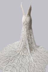 Wedding Dress For Short Bride, Elegant Spaghetti Straps V Neck Mermaid Lace Wedding Dresses