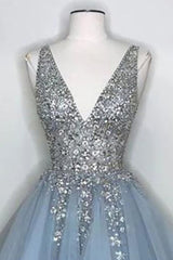 Homecoming Dress Shopping Near Me, Blue V Neck Homecoming Dress With Beadings