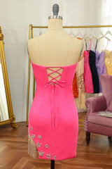Short Dress, Pink Tight Short Homecoming Dress with Star and Fringes