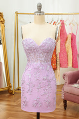 Homecoming Dresses 36 Year Old, Purple Lace Tight Short Hoco Dress