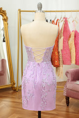 Homecoming Dresses Simples, Purple Lace Tight Short Hoco Dress