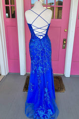 Bridesmaids Dresses Spring, Royal Blue Mermaid Prom Dress with Appliques