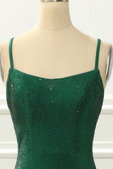 Prom Dress Silk, Green Mermaid Beading Prom Dress with Slit