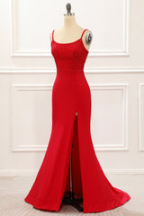 Prom Dresses, Red Mermaid Long Prom Dress with Beading
