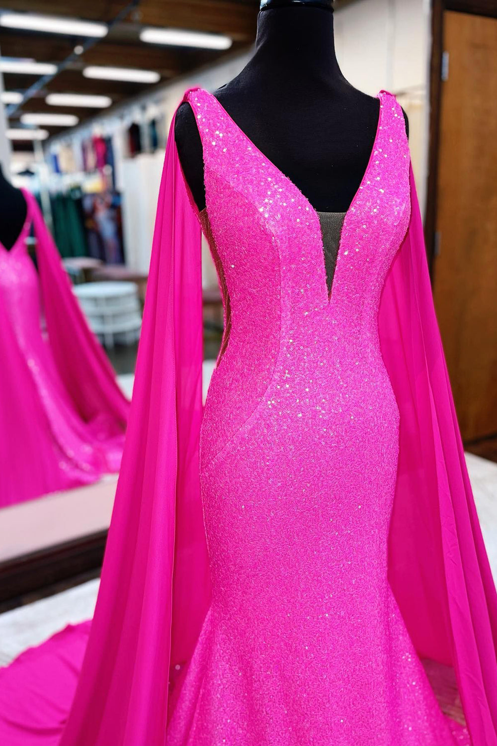 Party Dress Ideas, Hot Pink Mermaid Prom Dress With Wateau Train