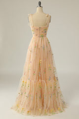Beauty Dress, Champagne Embroidery Long Prom Dress