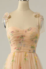 Slip Dress, Champagne Embroidery Long Prom Dress