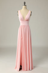 Prom Dresses Shopping, Classic Pink Long Prom Dress with Split Front