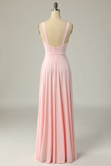 Prom Dresses Shop, Classic Pink Long Prom Dress with Split Front