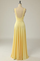Prom Dress Sites, Classic Yellow Long Prom Dress with Split